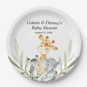 Cute animals greenery gender neutral watercolor paper plates