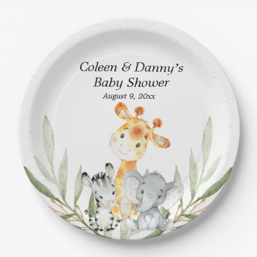 Cute animals greenery gender neutral watercolor paper plates