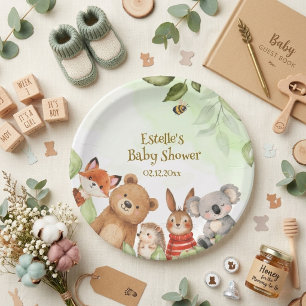 Cute Animals Greenery Woodland baby shower  Paper Plates