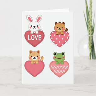 Cute Animals Heart Patterns Card