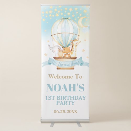 Cute Animals Hot Air Balloon 1st Birthday Welcome Retractable Banner