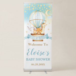 Cute Animals Hot Air Balloon Baby Shower Welcome Retractable Banner