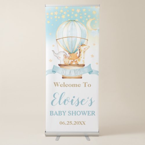 Cute Animals Hot Air Balloon Baby Shower Welcome Retractable Banner