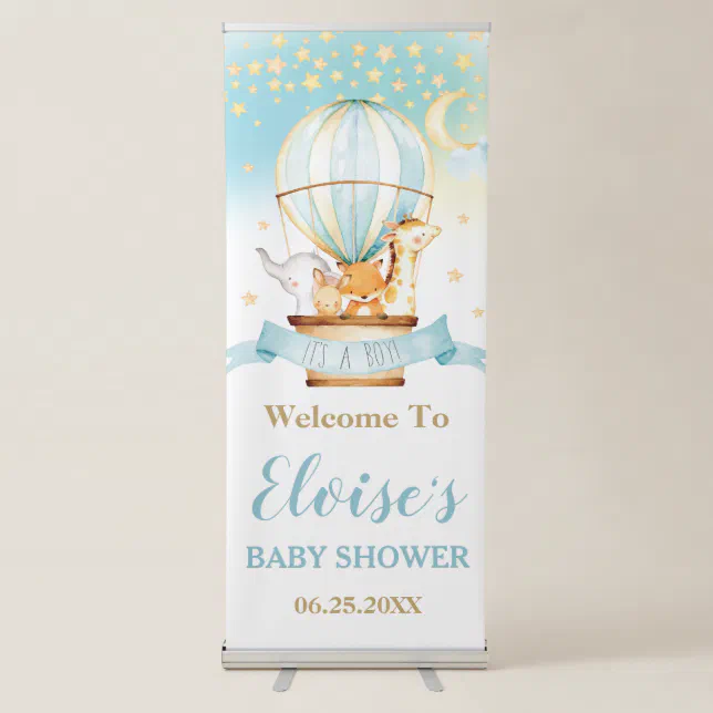 Cute Animals Hot Air Balloon Baby Shower Welcome Retractable Banner ...