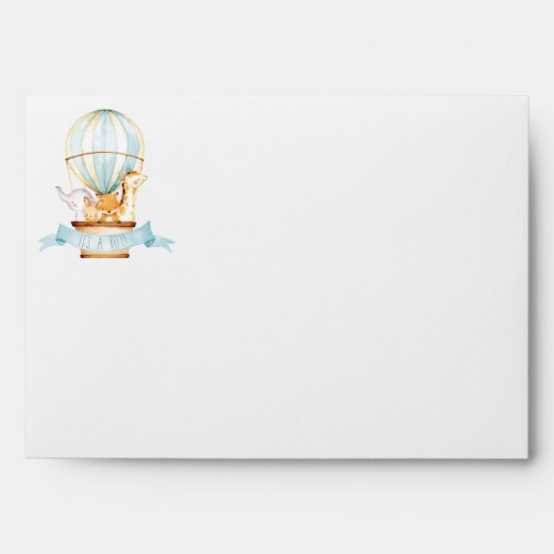 Cute Animals Hot Air Balloon Boy Baby Shower Envelope