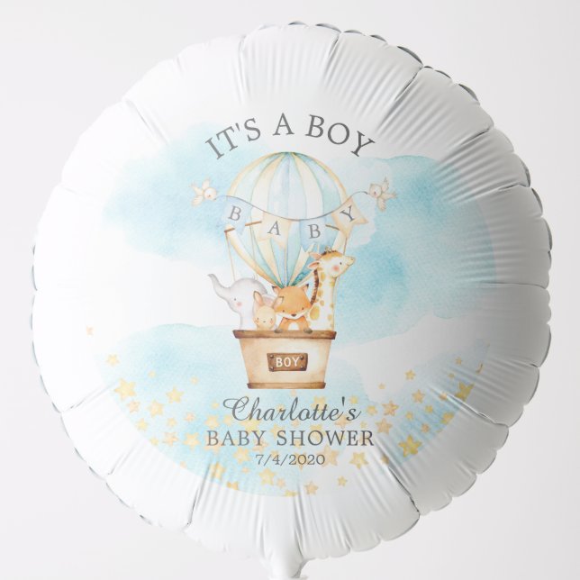 Cute Animals Hot Air Balloon Boys Baby Shower (Front)