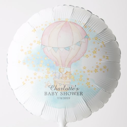 Cute Animals Hot Air Balloon Girls Baby Shower