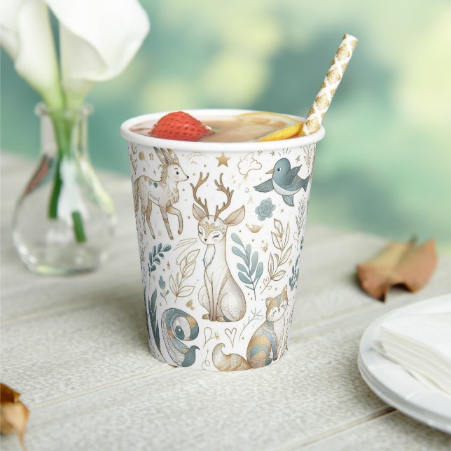 Cute animals illustration on a white background paper cups (Insitu)
