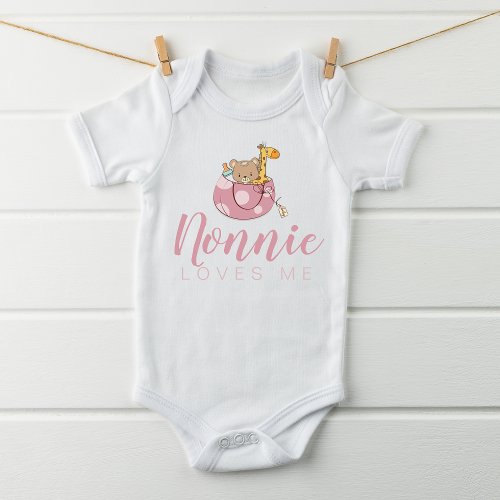 Cute Animals in a Basket Nonnie Loves Me Baby Bodysuit
