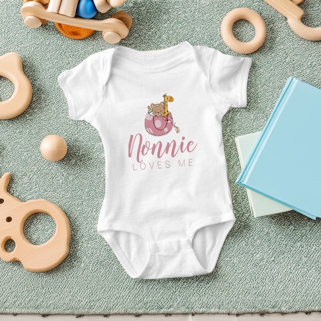 Cute Animals in a Basket Nonnie Loves Me Baby Bodysuit (Cute Animals in a Basket Nonnie Loves Me Baby Bodysuit)