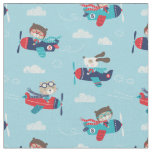 Cute Animals in Airplanes on light blue Fabric