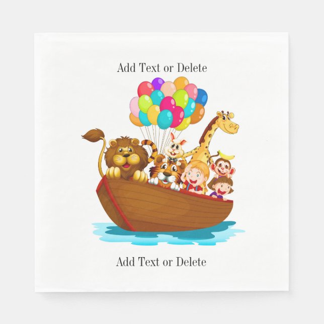 Cute Animals in Boat with Balloons Napkins (Front)