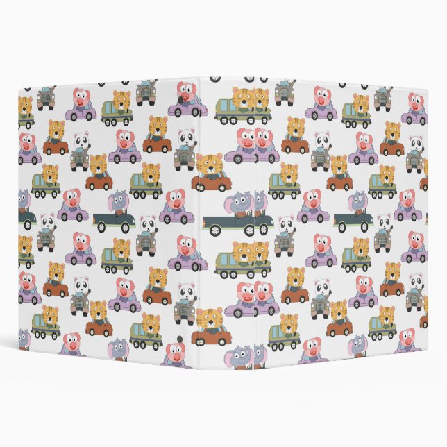 Cute Animals In Cars Pattern 3 Ring Binder (Background)