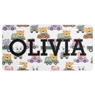 Cute Animals In Cars Pattern License Plate