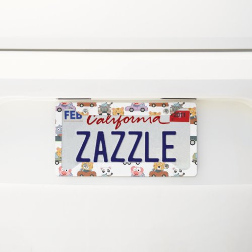 Cute Animals In Cars Pattern License Plate Frame