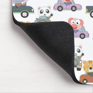 Cute Animals In Cars Pattern Mouse Pad