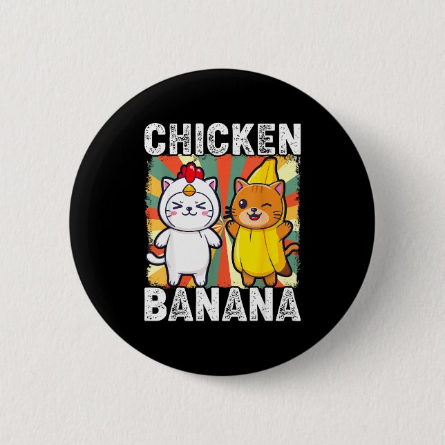 Cute Animals In Chicken And Banana Costumes Kawaii Button (Front)