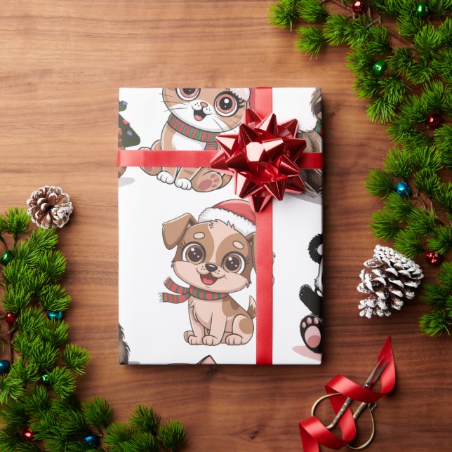 Cute animals in Christmas hats Wrapping Paper (Holiday Gift)