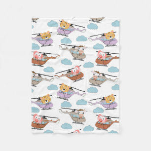 Cute Animals In Helicopter Pattern Fleece Blanket