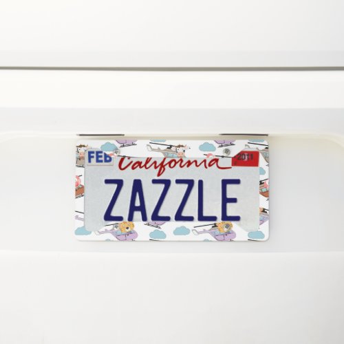 Cute Animals In Helicopter Pattern License Plate Frame