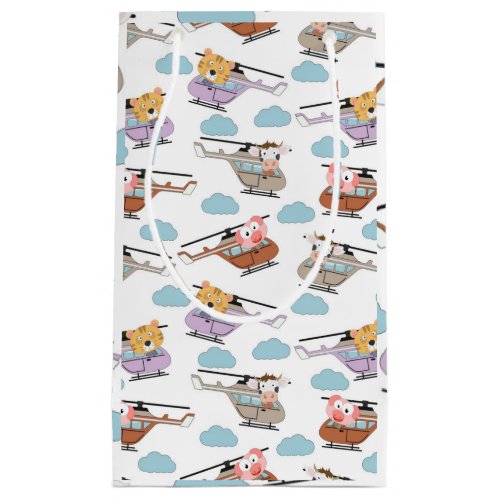 Cute Animals In Helicopter Pattern Small Gift Bag