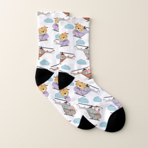 Cute Animals In Helicopter Pattern Socks