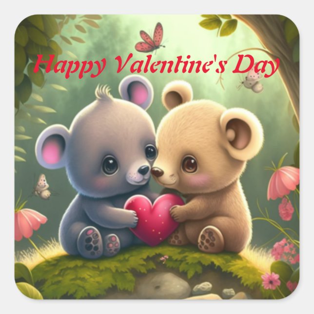 Cute animals in love   square sticker (Front)