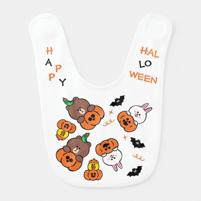 Cute Animals in Pumpkins & Bats Halloween Baby Bib (Front)