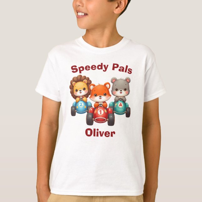 Cute Animals in Race Cars - Speedy Pals T-Shirt (Front)