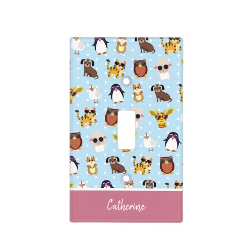 Cute Animals in Sunglasses with Name Light Switch Cover