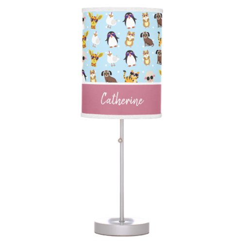 Cute Animals in Sunglasses with Name Table Lamp