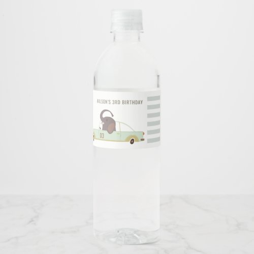 Cute Animals In the Car City Road Kids Birthday Water Bottle Label