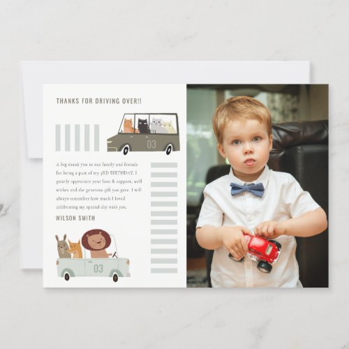 Cute Animals In the Car Road Kids Photo Birthday Thank You Card