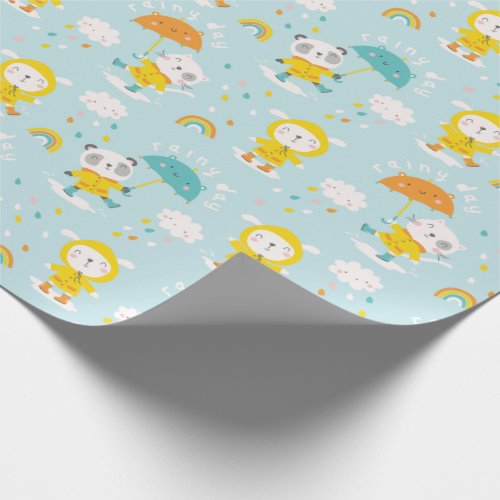 Cute Animals in the rain Wrapping Paper