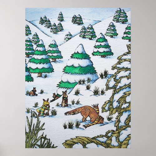 cute animals in the snow illustration wildlife poster