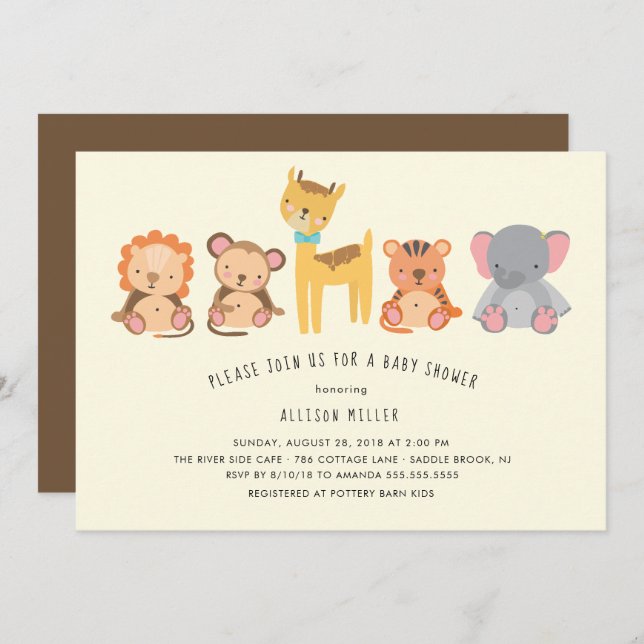 Cute Animals Jungle Baby Shower Invitation (Front/Back)