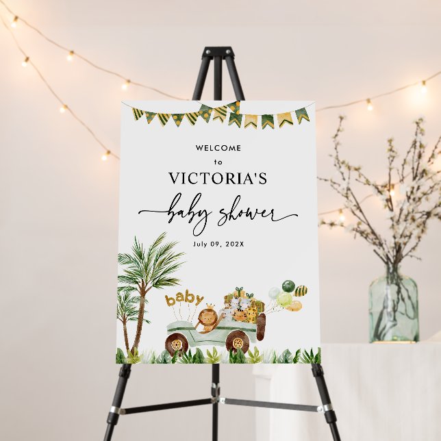 Cute Animals Jungle Party Baby Shower Welcome Sign (In Situ (Stand))