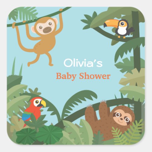 Cute Animals Jungle Theme Baby Shower Stickers