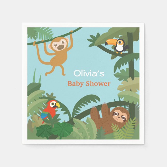 Cute Animals Jungle Theme Baby Shower Supplies Napkins (Front)