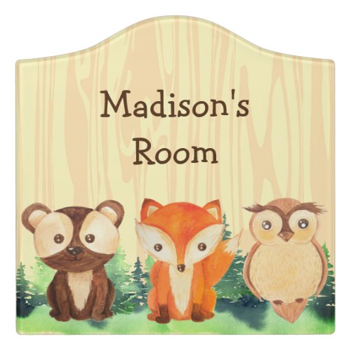 Cute Animals Kids Bedroom Yellow Door Sign