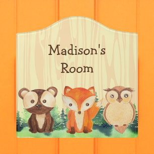 Cute Animals Kids Bedroom Yellow Door Sign