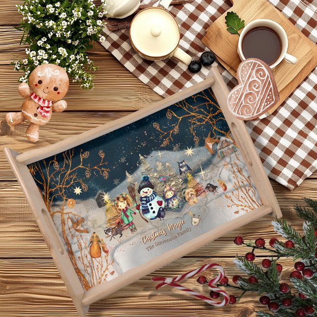 Cute Animals, Kids Christmas blue Serving Tray (Cute Animals, Kids Christmas blue Serving Tray)