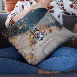 Cute Animals, Kids Christmas blue Throw Pillow