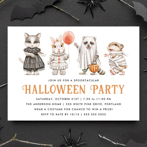 Cute Animals Kids Halloween Costume Party Invitation