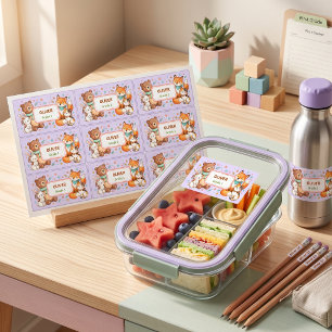 Cute Animals Kids Name Label Lavender Waterproof