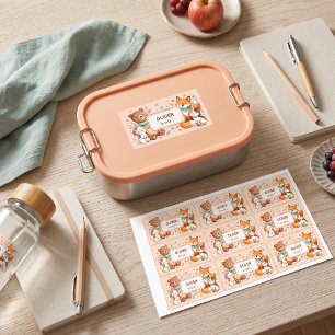 Cute Animals Kids Name Label Peach Waterproof