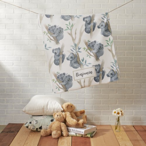 Cute Animals Koala Personalized Baby Blanket