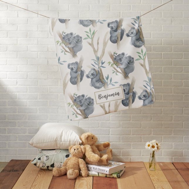Cute Animals Koala Personalized Baby Blanket (In Situ)