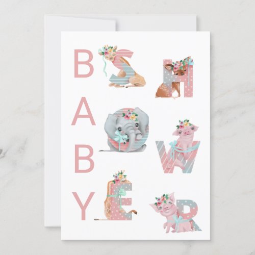  Cute Animals Letters Baby Shower Invitation