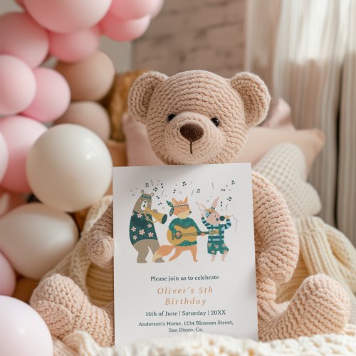 Cute Animals Music Band Birthday Invitation